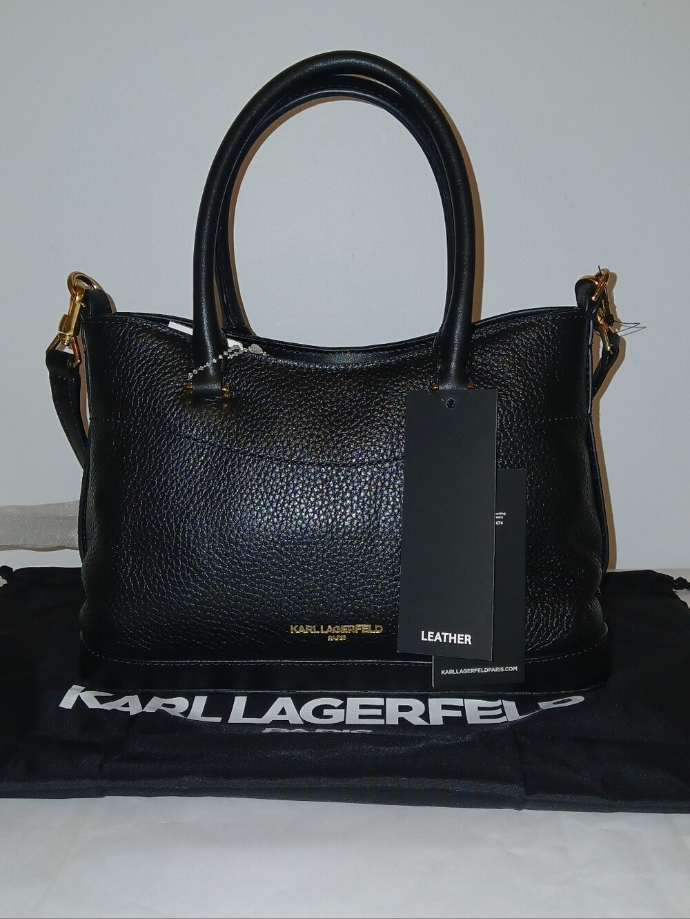 Leather Karl Lagerfeld Paris Gisele Ikon Charm Crossbody With Dustbag, Black - Picture 7 of 14